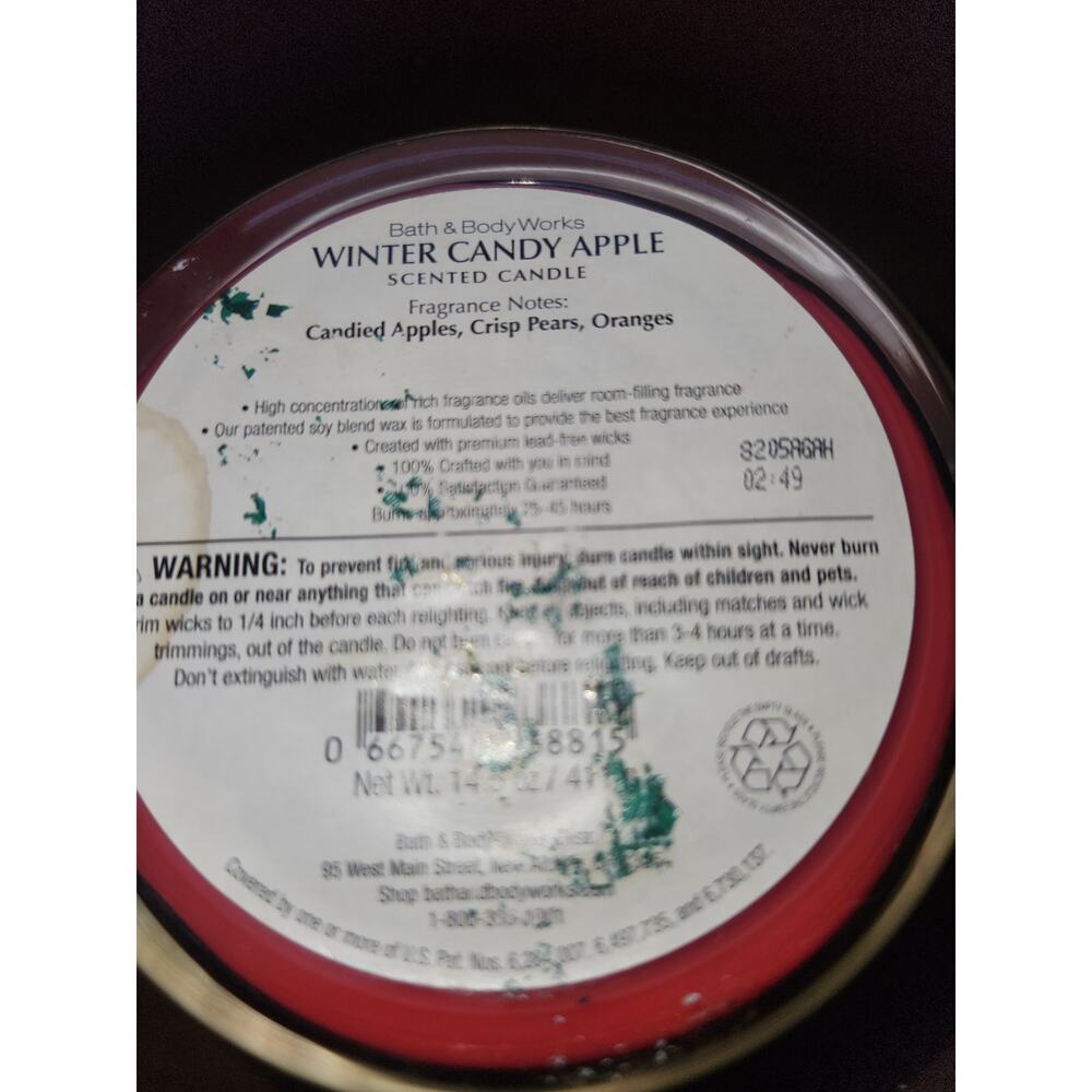 Bath & Body Works Winter Candy Apple 3-Wick Candle White Barn 14oz - Picture 5 of 6